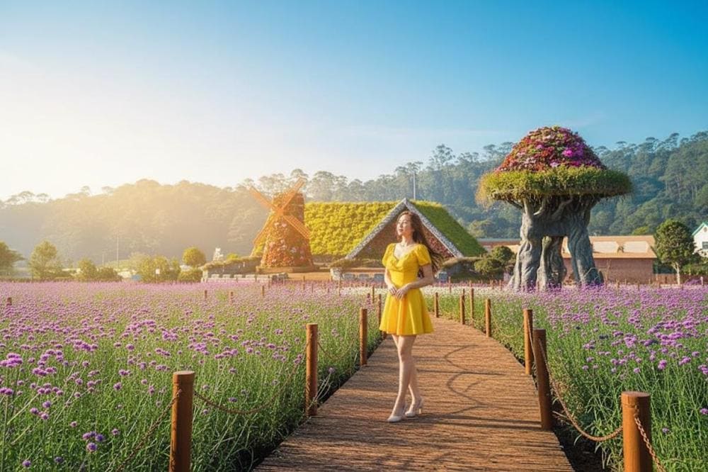 Đến làng hoa Vạn Thành bạn sẽ được đắm chìm trong sắc màu rực rỡ của nhiều loại hoa.